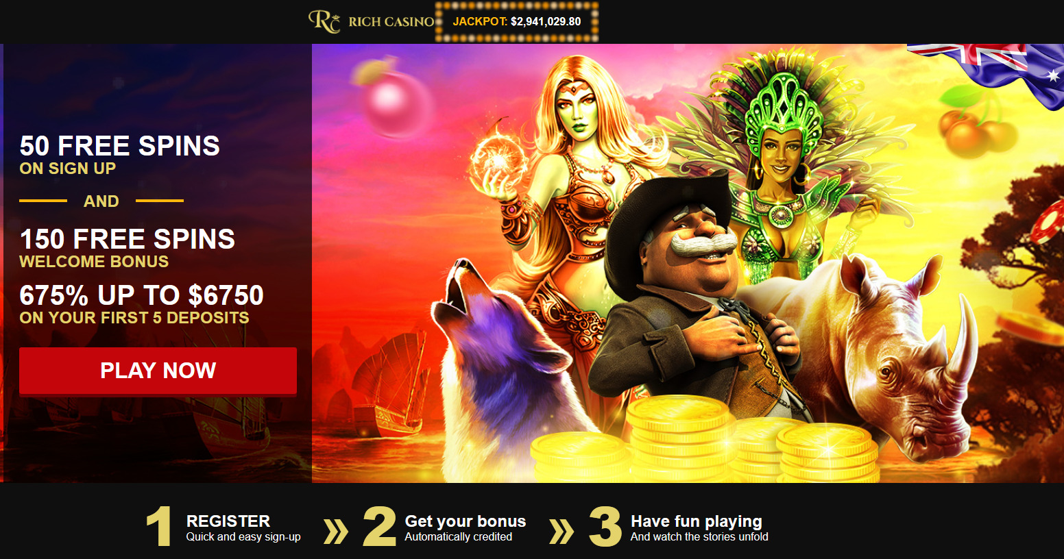 50 FREE
                                SPINS ON SIGN UP AND 150 FREE SPINS
                                WELCOME BONUS 675% UP TO $6750 ON YOUR
                                FIRST 5 DEPOSITS