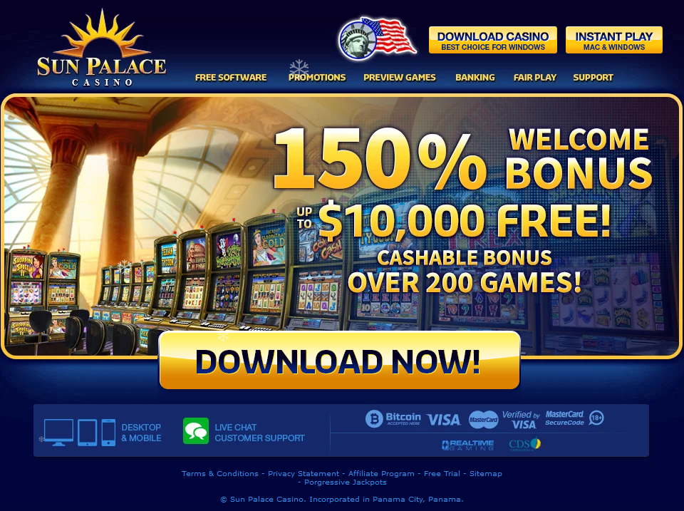 Sun Palace Casino 150% Welcome
                                Bonus